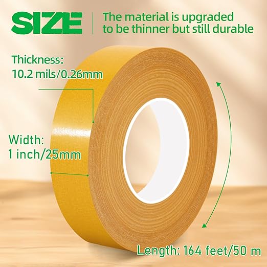CHENYA Double Sided Tape Heavy Duty,1" X 164 Ft,High Tack Strong Wall Adhesive with Fiberglass Mesh,Super Sticky Resistente Clear Mounting Tape for Crafts,Carpet,Picture