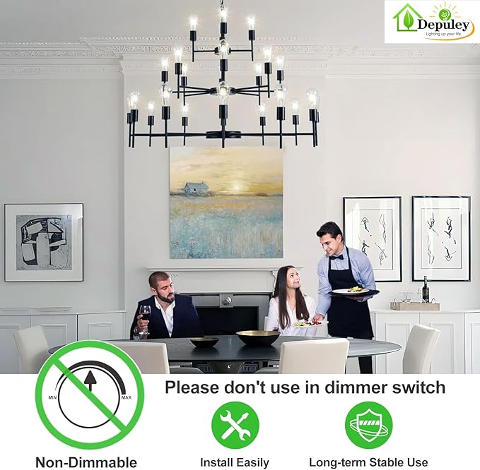 Depuley LED Light Bulbs E26: Chandelier Lights Bulbs 6W Equivalent 60W - Edison Vintage Bulbs Daylight 5000K ST58 Clear Glass Bulb 800 LM 80+CRI Non-Dimmable 24-Pack