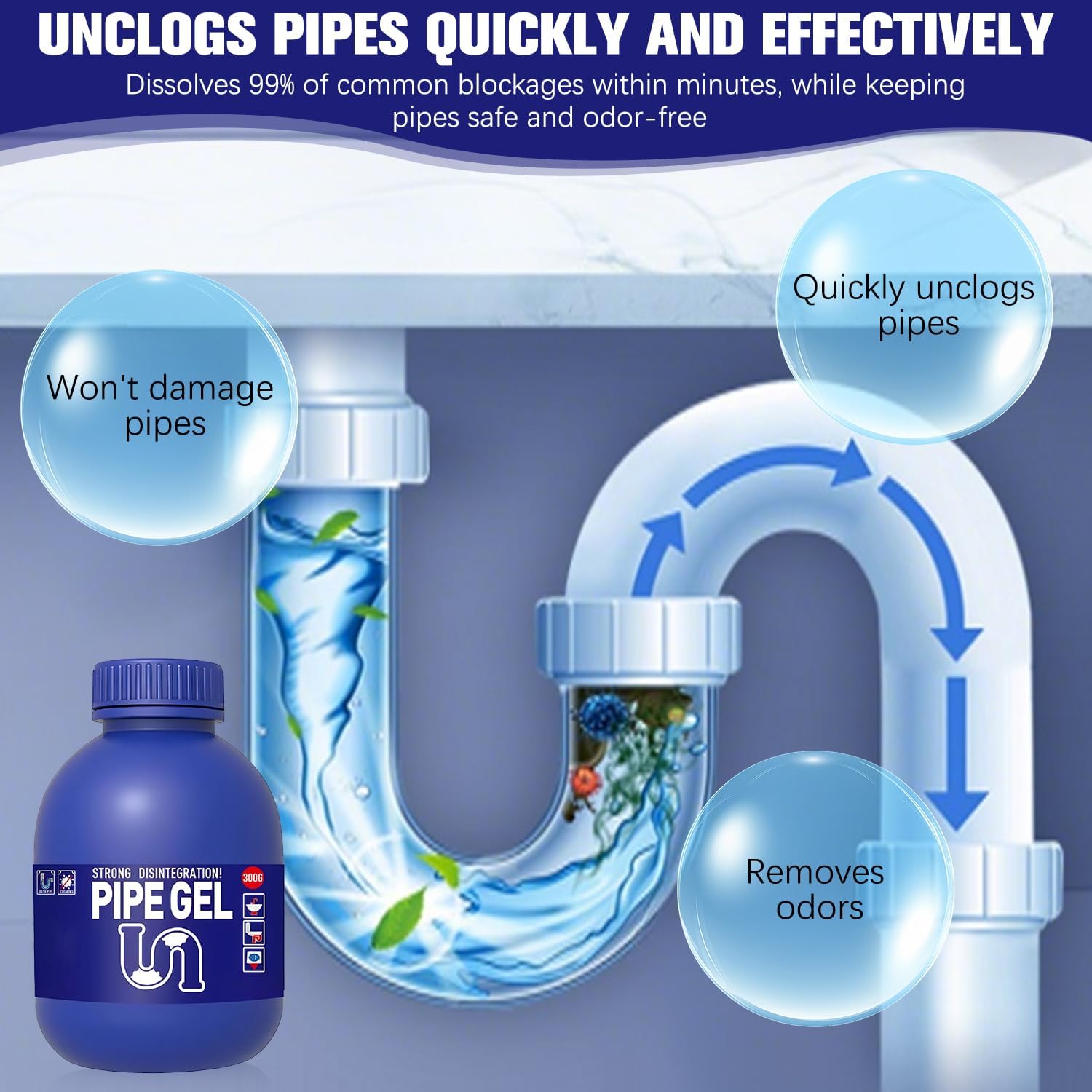 Pipe Bobo Drain Cleaner for Kitchen Sink, Powerful Unclogging, Professional-Grade Drain Opener, Unclog drains, clog remover, Shower, Tub, for All Pipe Materials