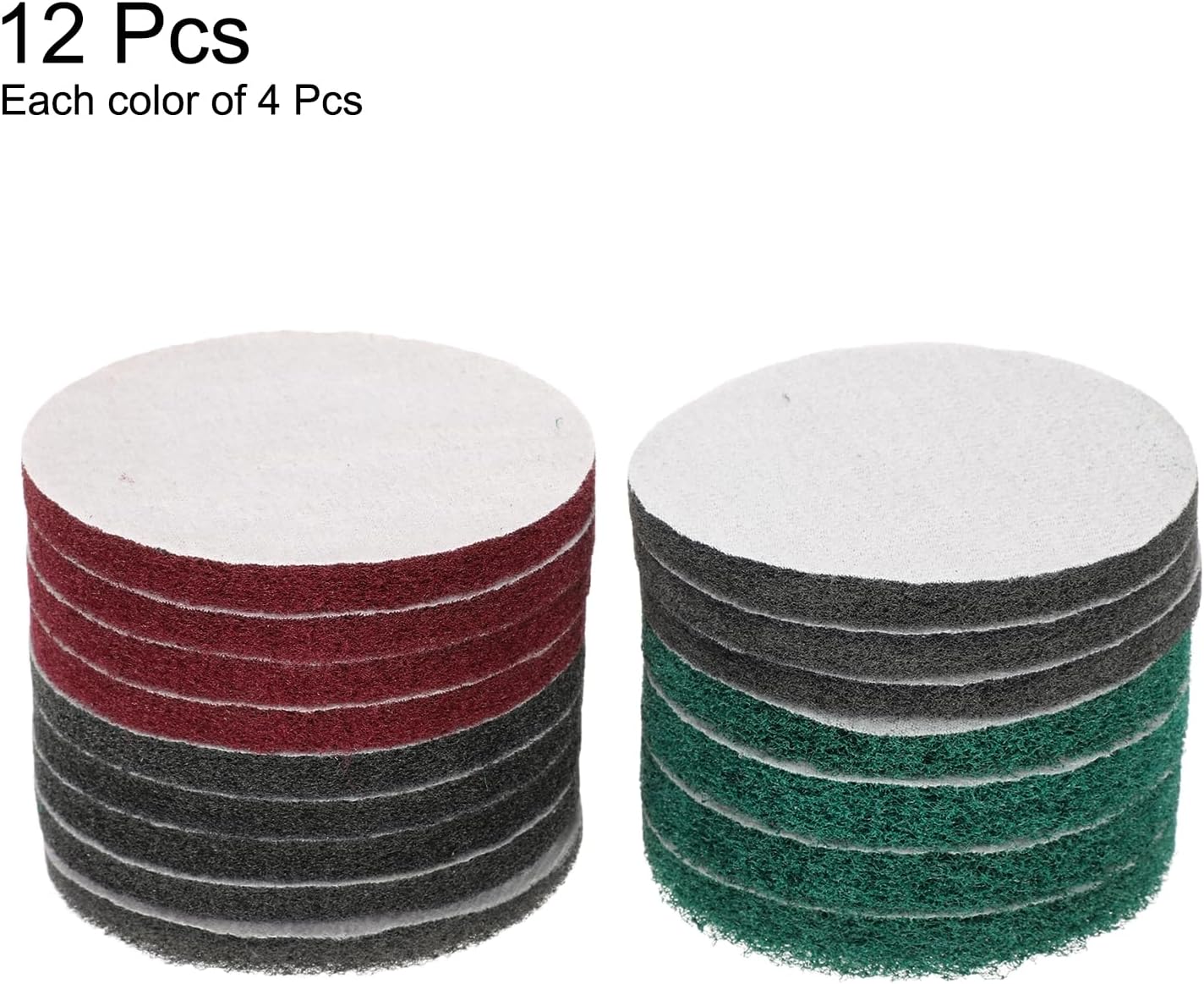 HARFINGTON 4pcs Scrubber Scouring Pads 180 400 800 1200 Grits 5 Inch Drill Power Brush Hoop and Loop Surface Conditioning Disc Drill Scuffing Disc Scrub Pads for Kitchen Cleaning, 4 Colors