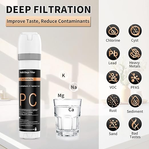 WINGSOL Under Sink Water Filter System with Faucet, Anti-Clogged Design, Reduces PFAS, Lead, Chlorine, Bad Taste, Sediment, NSF/ANSI 42&53, 8K Gallons, Easy Installation, Black Faucet