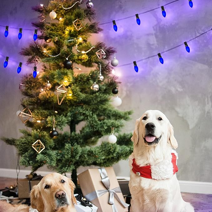 Abeja 25 Pack Blue Replacement C9 Bulbs, Fits C9/E17 Base, Outdoor String Lights, Candle Lamps, Night Lights