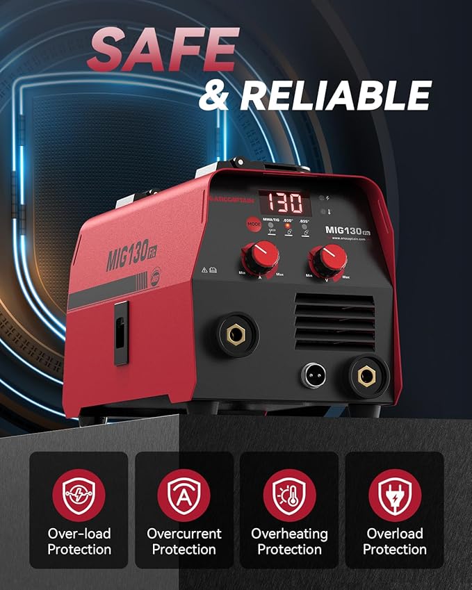 ARCCAPTAIN 130A MIG Welder, 3-in-1 Welder Machine 110V, Flux Core MIG/Lift TIG Welding/Stick Welding Machine with Synergy, IGBT Inverter Portable Gasless Welder Equipment with 1lb Welding Wire