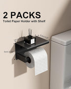 Matte Black Bathroom Hardware Set, 10-Piece Stainless Steel Bathroom Accessories with Double 24" Towel Bars, 2X Toilet Paper Holders with Shelves, 4X Towel Hooks, 2X Towel Rings