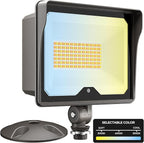 CINOTON 55W LED Flood Light 3CCT (3000K/4000K/5000K), 7700LM Dusk-to-Dawn Photocell Outdoor Security Lighting, 120V IP65 Aluminum Wall Pack for Porch/Barn, 180° Knuckle Mount, 2 Modes, ETL, 1 Pack