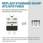 NuIth Manual Reset Mini Fuse Circuit Breakers 25A, E39 Low Profile ATO/ATC Circuit Breaker Blade Fuse 12V-32V DC 25A Re-settable Standard Blade Fuses for Car Truck RV Marine (2PCS-25A)