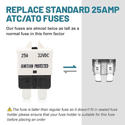 NuIth Manual Reset Mini Fuse Circuit Breakers 25A, E39 Low Profile ATO/ATC Circuit Breaker Blade Fuse 12V-32V DC 25A Re-settable Standard Blade Fuses for Car Truck RV Marine (2PCS-25A)