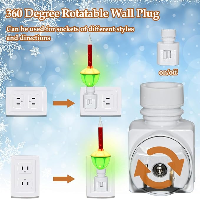 Christmas Bubble Night Lights Plug into Wall, 1 Multicolor Bubble Christmas Night Light + 1 Replacement Bubble Light Bulb, 5w Incandescent Bulb 120v Fits C7/ E12 Candelabra Base Swivel Plug-in Base