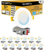 NUWATT 12 Pack, 6 Inch Ultra-Thin LED Recessed Lighting, CCT 2700K/3000K/3500K/4000K/5000K Selectable, 1050LM 15W, Dimmable, IC Rated, Wet Rated, Canless Can Light for Ceiling with Junction Box, White
