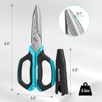 DURATECH 6.5-Inch Compact Electrician Scissors, 4-in-1 Multipurpose Scissors with TPR Comfort Grip, Serrated Blades for Cutting Copper Wire, Carpet, Leather, and Fabric