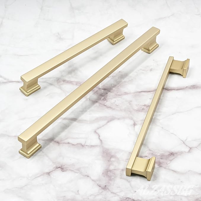 Alzassbg 5 Pack Matt Gold Cabinet Pulls, 15 Inch(381mm) Hole Centers Kitchen Cabinet Handles for Cabinets and Drawers AL3061MGP