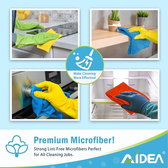 AIDEA Microfiber Cleaning Cloth 50PK, Dusting Cloth Drying Towel, All Purpose Soft Absorbent, Lint Free Rags, Streak Free Wash Cloth for House, Kitchen, Car, Window, 12"×12"