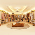 H6 Wall Mounted Closet System, Industrial Pipe Clothes Rack Clothing Racks with 6 Telescopic Rods & 3 Fixing Rods & 9 Shelves, Heavy Duty Closet Organizers and Storage in Wardrobe Closet (Gold)