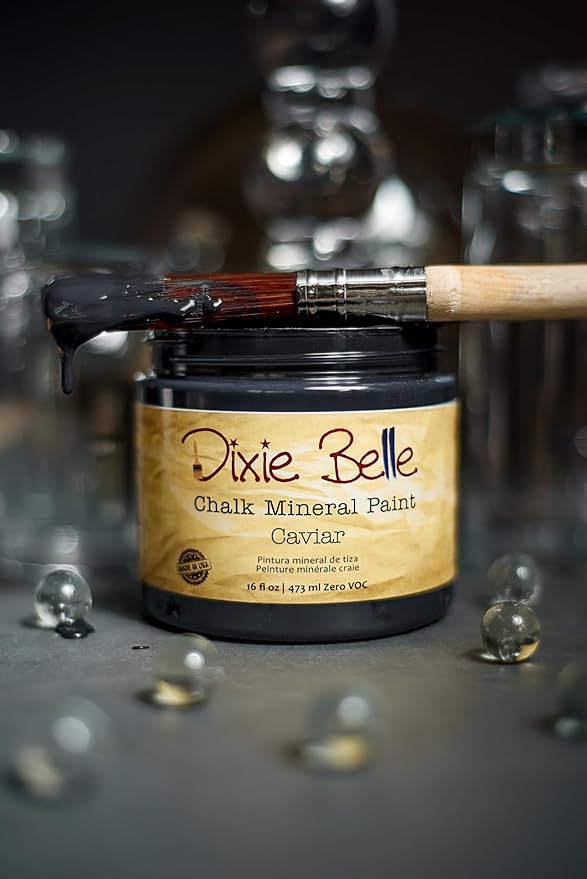 Dixie Belle Paint Company Chalk Finish Furniture Paint - Caviar (4oz) - Matte Black Chic Chalk Mineral DIY Furniture Paint