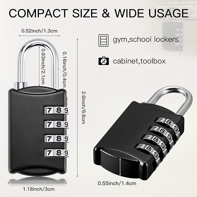 100 Pcs 4 Digit Combination Lock Bulk Small 4 Digit Combo Locks Waterproof Outdoor Combo Locker Black Keyless Number Padlock for Traveling Luggage Toolbox Gym Door Locker Suitcases Fence Cabinet