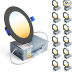 Ensenior 12 Pack 4 Inch LED Recessed Ceiling Light Black, Dimmable, 2700K-5000K 5CCT, 750LM 9W 120V, High Brightness Canless Wafer Downlight - ETL&FCC&IC
