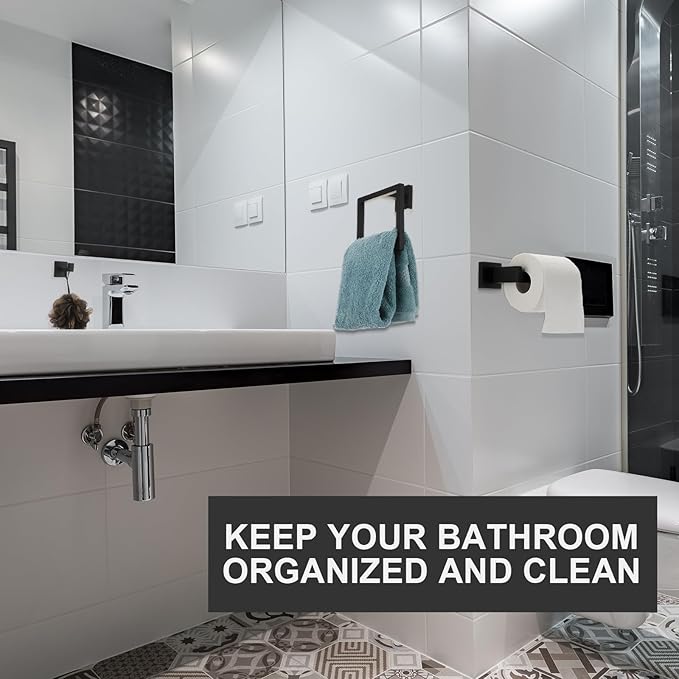 Gisafai 20 Pcs Bathroom Hardware Accessories Set 23.6 Inch Bath Towel Bar Kit Stainless Steel Bathroom Hardware Set Towel Racks Ring Hooks Paper Holder for Wall Mounted (Black)