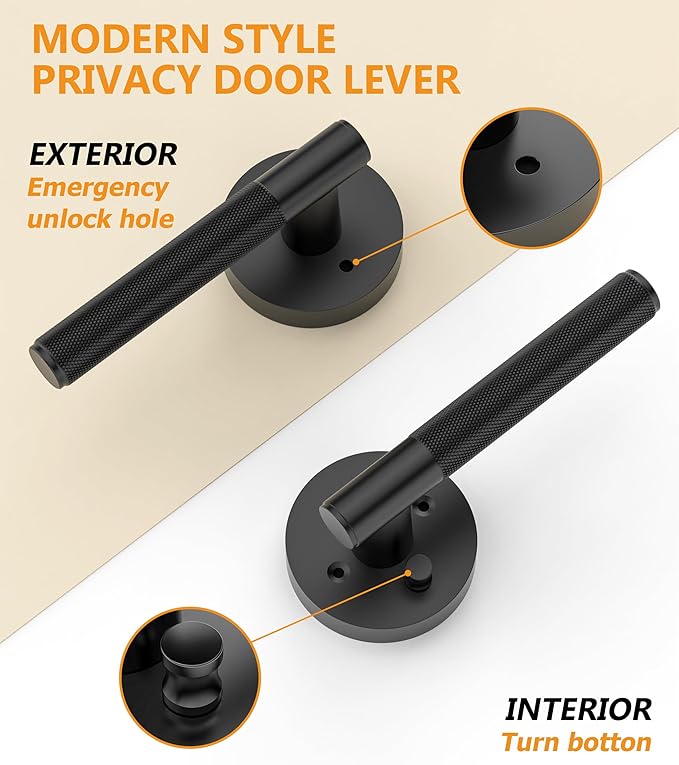 Asidrama 8 Pack Privacy Door Handles, Door Lever with Door Knobs Indoor for Bedroom or Bathroom, Heavy Duty Black Door Handles Interior with Locks for Left Right Sided Doors