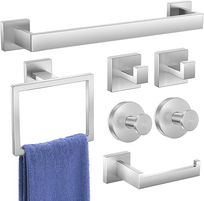 Bathroom Hardware Accessories Set: 7-Pieces Bath Towel Bar Set, Towel Racks for Bathroom Wall Mounted, SUS304 Stainless Steel, Brushed Nickel