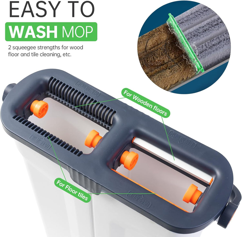 360° Mop and Bucket Set with Wringer – Microfiber Floor Mop System for Home Cleaning – Long Handle, Wash & Dry Dual Tank, Extra Absorbent Pads, Space-Saving Design for Hardwood, Tile & Laminate Floors