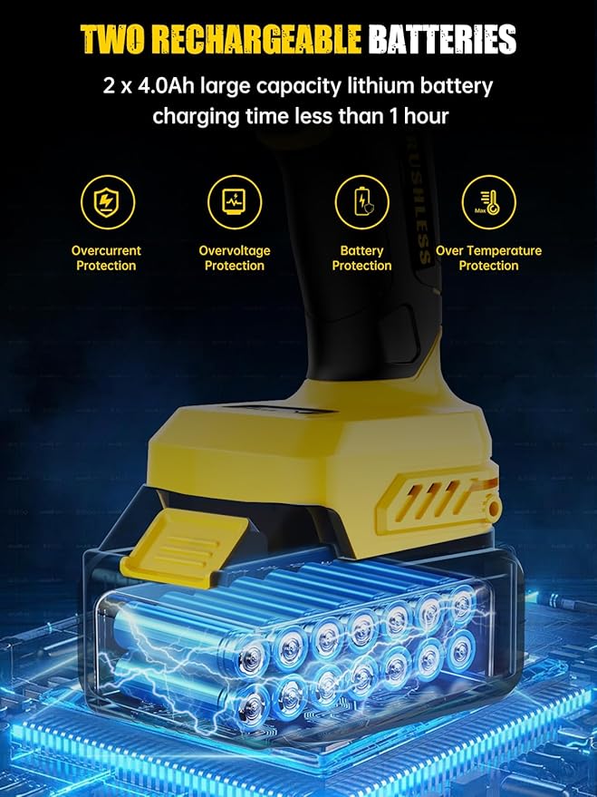 MIKKUPPA 800N.m (600Ft-lbs) Cordless Impact Wrench - 1/2 Power High Torque Battery Impact Gun, 2x 4.0Ah Battery, Fast Charger, 4 Sockets, 6 Screws Impact Gun for Wheel Lug Nuts