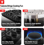 GASLAND 30 Inch Gas Cooktop Black, 4 Sabaf Sealed Burner Gas Stovetop, 4 ft Cord Plug, Heavy Duty Cast Iron Grates with Metal Knobs, 28,300 BTU NG/LPG Convertible