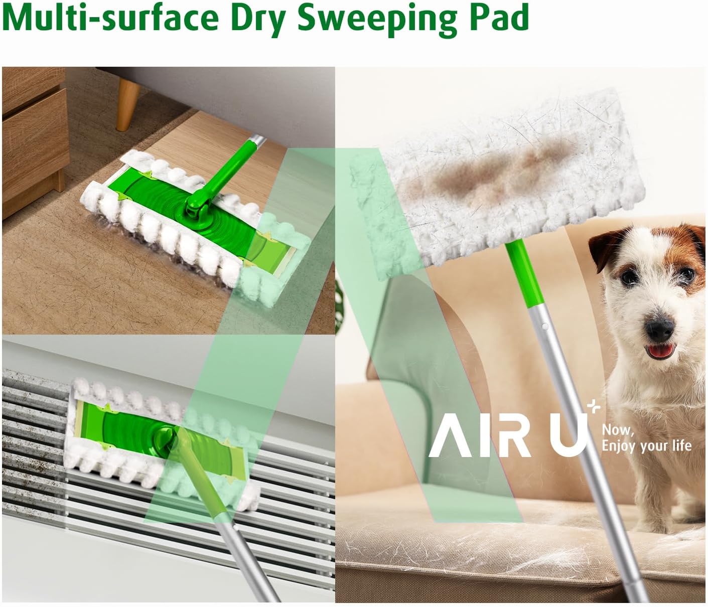 AIR U+ Dry Mop Pads for Swiffer Sweep and Mop, Heavy Duty Pet Dry Sweeper Refills, Sweeping Cloths for Cleaning Hardwood Floor Dust and Hair, Disposable, Unscented, 30 Count