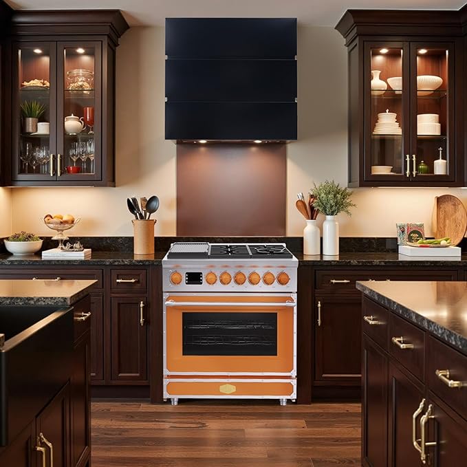 Akicon 36" Freestanding Gas Cooktop Oven Combo, Features 6 Sealed Burners, 5.2 Cu.ft Rapid Convection Oven, Convertible Fuel (NG/LP), Durable Cast Iron Grating (TOSTOSA1)