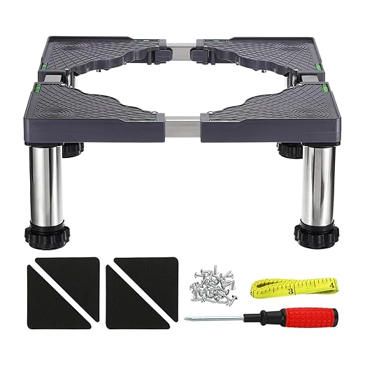 PATIKIL Mini Fridge Stand, 4 Strong Feet Laundry Stand Base Multi-Functional Adjustable Base Tray Anti-Vibration for Refrigerator Washing Machine Dryer Dishwasher AC, 7.5"-8.6" Height