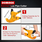 DOMINOX PVC Pipe Cutter, Cuts up to 1-5/8" PEX, PVC, PPR, Plastic Hoses& Plumbing Pipes,Ratchet PVC Cutter Tool with SK5 Blade and Aluminum Alloy Body