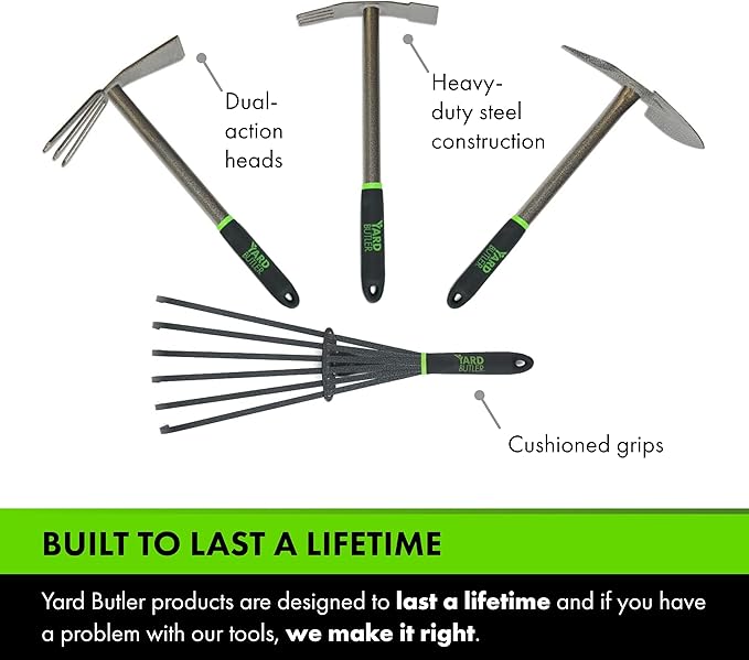 Yard Butler Terra Garden Hand Tools - Weeding Hand Tiller Tool for Efficient Gardening - Weed Remover Tool for Lawn & Garden Care - Durable Gardening Accessory, Variety Bundle