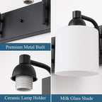 Milk Glass Vanity Lights for Bathroom, 3 Light Matte Black Bathroom Light Fixtures Over Mirror, Ceramic E26 Sockets Wall Mounted