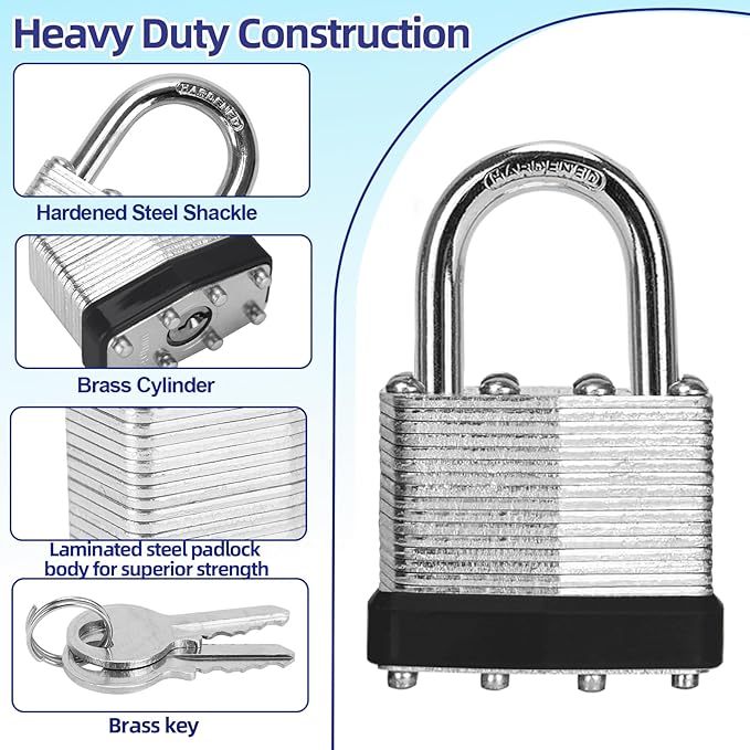 Padlocks with Same Key, LQYN 24 Pcs Laminated Keyed Padlock (1-9/16", 40mm), Keyed Alike Locks, Normal Shackle, for Storage Locker, Hasp Latch, Toolbox, Sheds