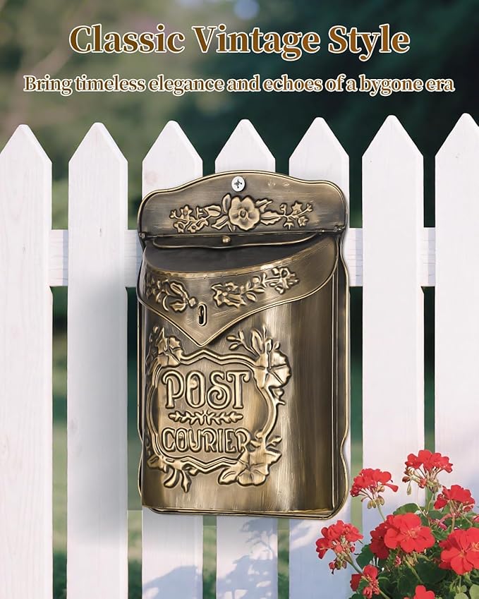 Uniclife Wall Mount Mailbox, Mailboxes for Outside, Decorative Vintage Mailbox, Metal Mail Box for House Decorations, Door Mail Box Decor for Home Garden & Outdoor, (No Locking Mechanism)