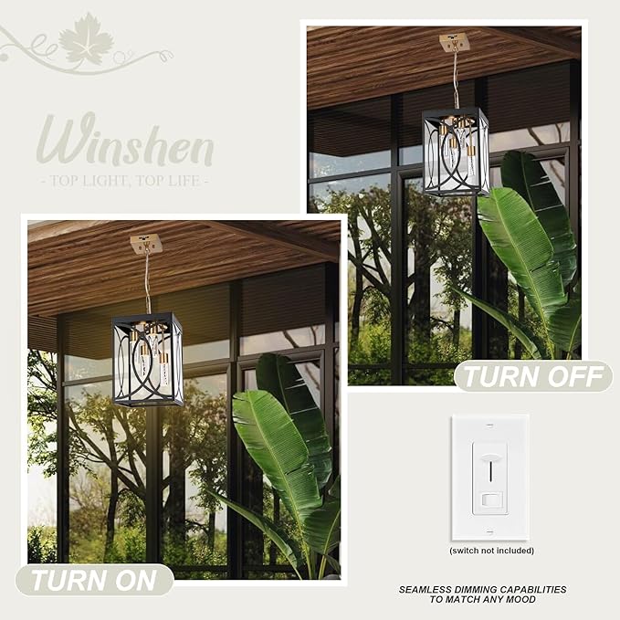 4-Lights Large 5CCT LED Outdoor Pendant Light Fixture, Porch Hanging Lighting Build-in LED Chips, Modern Exterior Lantern Chandelier Ceiling Mount for Patio Front Door