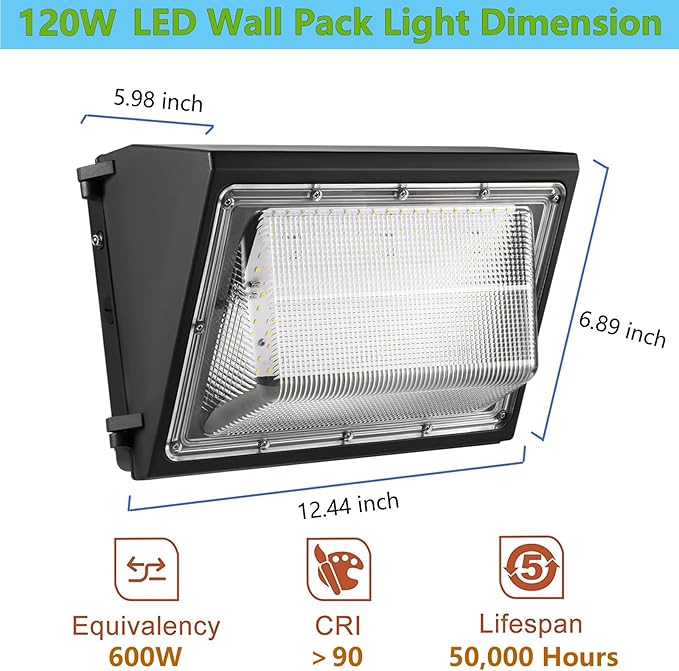 1-10V Dimmable 120W LED Wall Pack Light with Dusk to Dawn Photocell, 100-277V 16800LM 800-1000W HPS/HID Equiv., 5000K Outdoor Security Lighting, ETL Commercial Wall Mount Lights for Building