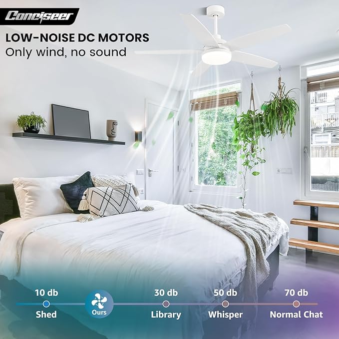 52 Inch Ceiling Fans with Lights, Remote Control 5 Blade Ceiling Fan for Bedroom Living Room Kitchen,24W 3CCT Dimmable, Dual Color 6 Speed Reversible Quiet DC Motor White/Wood Grain