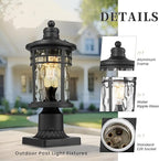 Post Lights Aluminum Pillar Lights Outdoor 14.6 Post Lantern with Water Ripple Glass for Garden Patio Pathway E26 Socket 2-Pack
