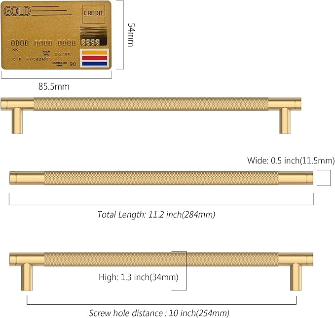 Amerdeco 10 Pack Champagne Bronze Cabinet Pulls, 10 Inch(254mm) Hole Center, Kitchen Cabinet Handles