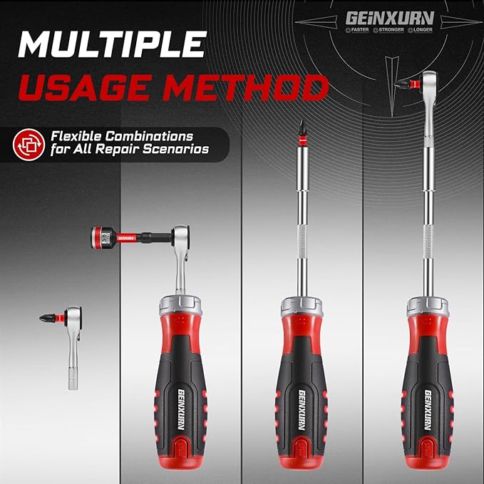 19 Pieces Ratcheting Screwdriver Set, Mini Rachet Wrench, Rachet Screwdriver Handle and Nut Driver with 12 Pcs Impact Screwdriver Bits, Portable Hand Tools Set for Repair DIY