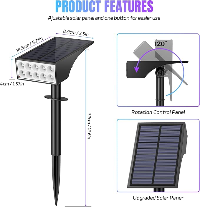 Solar Spot Lights Outdoor Color Changing, [7 Mode/2 Pack] Christmas Landscape Spotlights, Solar Lights Outdoor Waterproof,Led Powered Flood Light for Halloween Pathway Yard Garden Tree Walkway