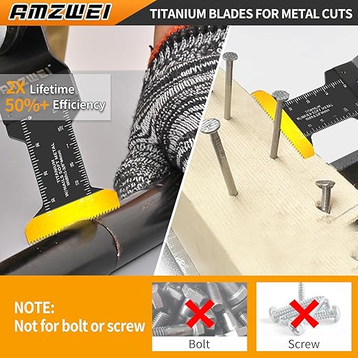100PCS Oscillating Tool Blades, Titanium & HCS Oscillating Saw Blades for Metal/Wood/Plastic Cutting, Curved Edge Multi Tool Blades Fit for Dewalt, Milwaukee, Dremel, Ryobi, Rockwell