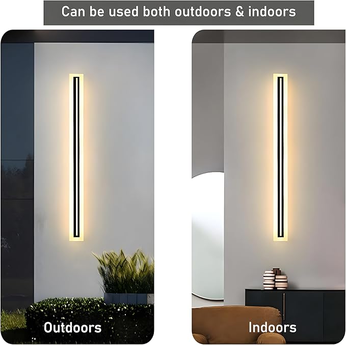 2 PACK-39inch Long Outdoor Modern LED Wall Light,Waterproof IP65 Warm White 110V led Wall Mount Lighting Fixture Rectangular Black Elegant Frosted White Acrylic Anti Rust.