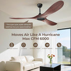 60 Inch Ceiling Fan Without Lights, Walnut Finish | Outdoor Ceiling Fan with Remote, 6-Speed Adjustable Reversible DC Motor for Patio & Living Room