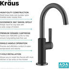 Kraus Oletto Single Handle Kitchen Bar Faucet in Matte Black/Spot Free Black Stainless Steel, Kitchen Sink Faucets, KPF-2822MBSFSB