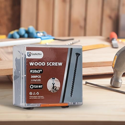 Deck Screws 3 Inch, 300PCS Exterior Wood Screws, #10 x 3 Fence Construction Screws, Torx Head, Rust Resistant Epoxy Coated, T25 Bits Included, Black