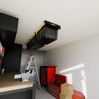 HANDT Overhead Garage Storage Rack, Connectable Heavy Duty Metal Ceiling Rails For Garage Storage Organization Shelving System, Hanging Racks For Tote Containers, Supports Up To 3 Bins, 2 Sets Black