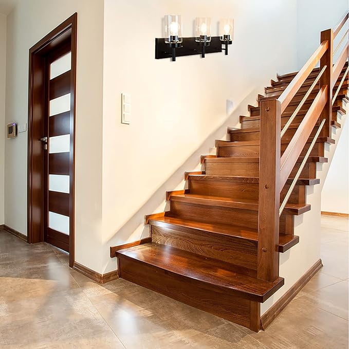 DLLT Wall Light Fixture, Vintage Bathroom Vanity Light with 3 Clear Glass Shade, Wall Sconces Lamp for Powder Room, Hallway, Kitchen, Mirror, Laundry Room (E26 Base)