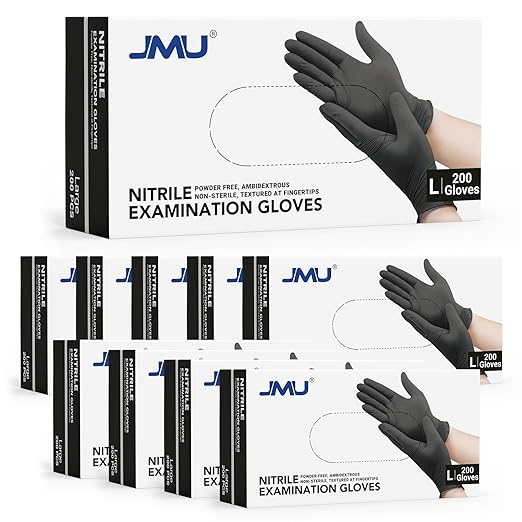 JMU Nitrile Exam Gloves Large Bulk, 2000 Count, 3.5Mil Black Disposable Gloves Latex Free Powder Free