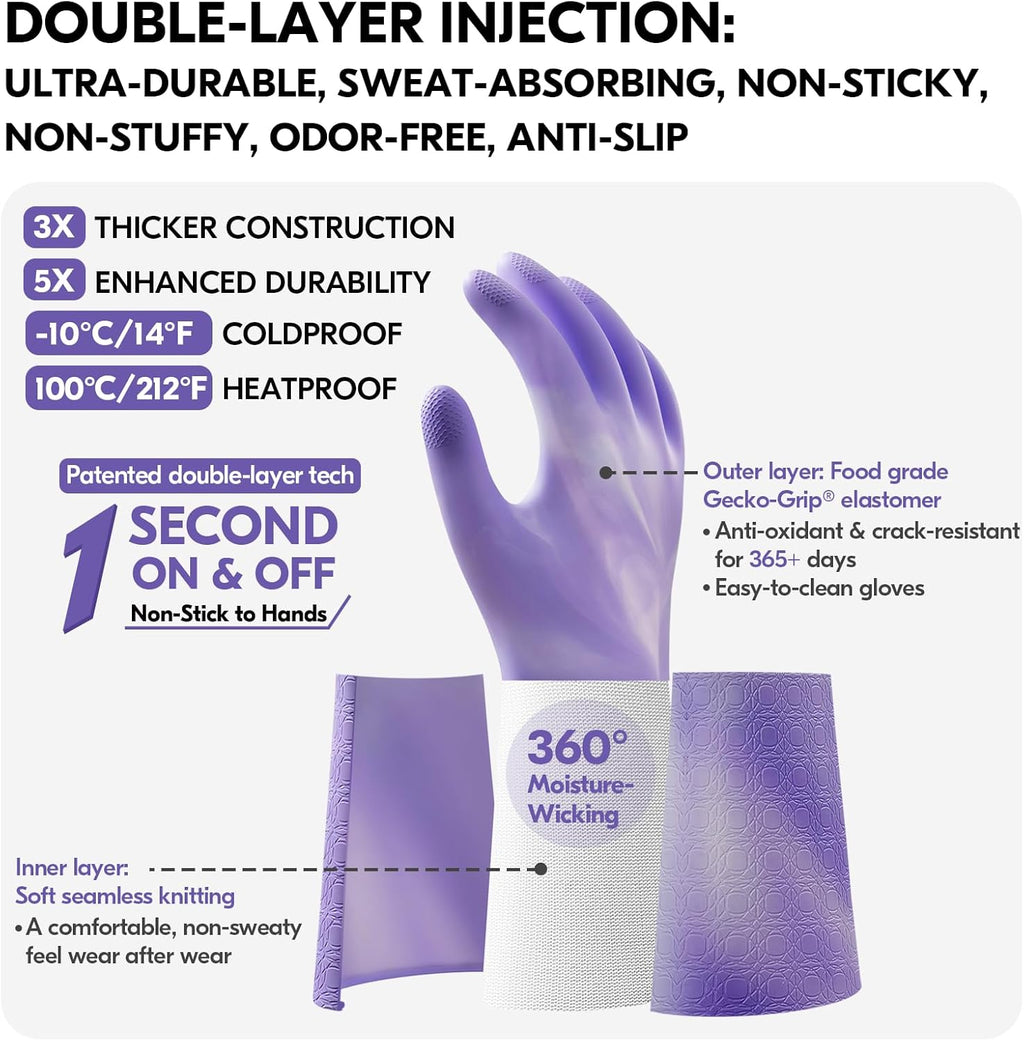 Vgo... Household Cleaning Gloves,Double-layer,Lined Dishwashing Gloves,Long Sleeves for Kitchen,Bathroom Cleaning(TP1117)